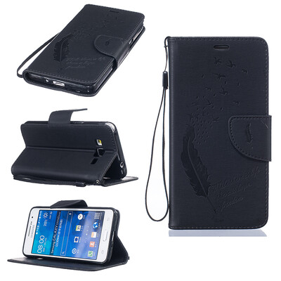 

Black Feathers and birds Style Embossing Classic Flip Cover with Stand Function and Credit Card Slot for SAMSUNG GALAXY Grand Prime G530