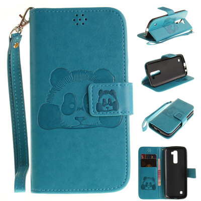 

Sky blue Panda Style Embossing Classic Flip Cover with Stand Function and Credit Card Slot for LG K10