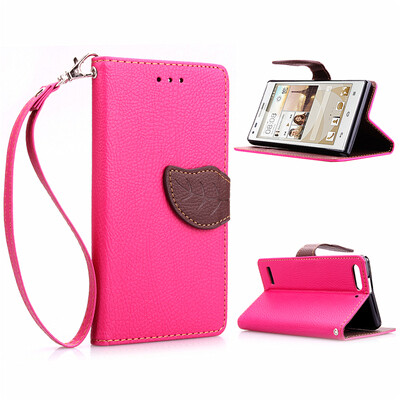 

Pink Design PU Leather Flip Cover Wallet Card Holder Case for Huawei Ascend G6