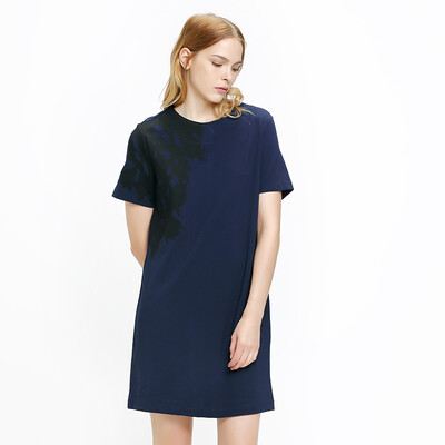 

UR Women&39s Loose Pure Color Printing Casual Short Sleeve Dress WG12S7BN0004 Deep Blue