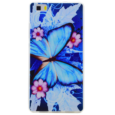 

Голубая бабочка шаблон Мягкий чехол тонкий ТПУ резиновый силиконовый гель чехол для HUAWEI P8 Lite