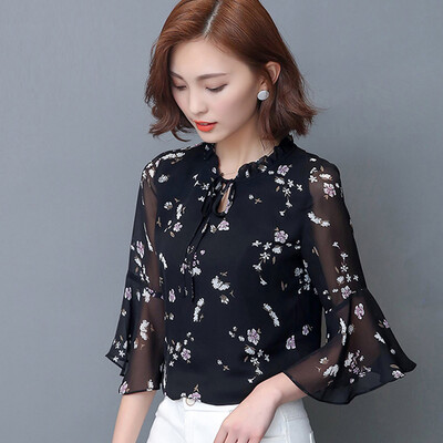 

sustory Women's Wear 2017 Spring Chiffon Chiffon Sweatshirt Women's Clothes Sleeve Sleeve Sleeve Shirt Sleeve Chiffon Chiffon Suckets SU032 White