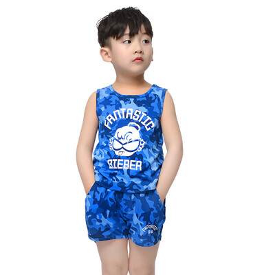 

Yu Zhaolin children's T-shirt boys and girls sleeveless vest shorts suit M416606 purple camouflage 110 yards