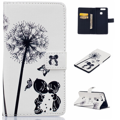

Дети и одуванчика Дизайн Кожа PU откидная крышка карточки бумажника держатель чехол для HUAWEI P9