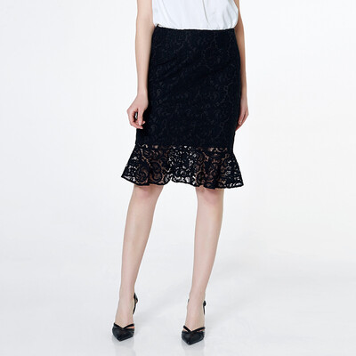 

TMi Mystery Women Slim Lace Short Skirt Lotus Leaves Half Skirt 172108 Black XL