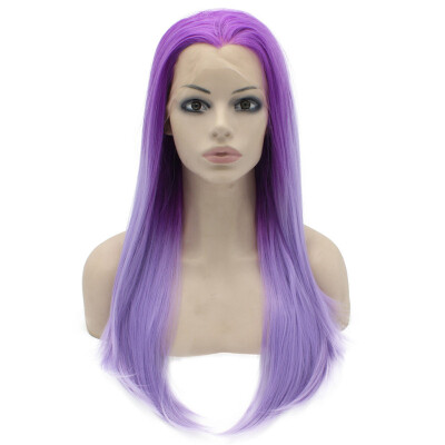 

Iwona Synthetic Hair Lace Front Long Stright Two Tone Ombre Purple Wig