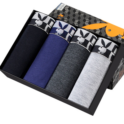 

Playboy Mens Underwear Mens Boxer Youth Middle Waist Four-horned Rabbit Head Minggen Shorts Mens Ice Silk Pants 4 Pack Purple Coffee Purple Lake Green Navy Blue Pack XXXL