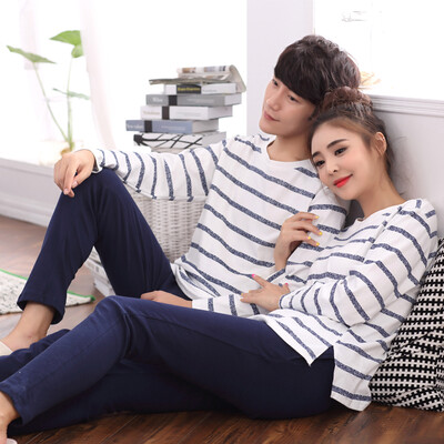 

Arctic cashmere pajamas women autumn cotton round neck couple pajamas ladies home clothing suit can be worn outside 13469 blue