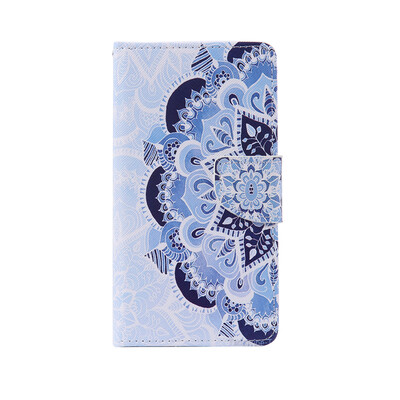 

Blue Flower Design PU Leather Flip Cover Wallet Card Holder Case for LG LS770