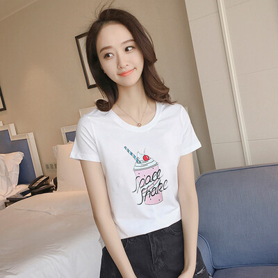 

Long Yue Women&39s Small Fresh Simple Short Sleeve T-Shirt Ice Cream Pattern Print Top LWTD174101 White L
