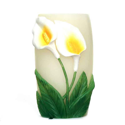 

DFL 4.5X7 Ваза Формы Беспламенного Реальный Воск Светодиодные Свечи С Таймером Тиснением Белый Цветок Лилии