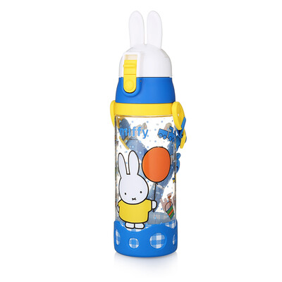 

Miffy кролик детский чайник пластиковый стакан (600 мл) ключ, чтобы открыть прямой напиток детской чашки для воды с ремешком портативный студийный чайник MF-4260 синий