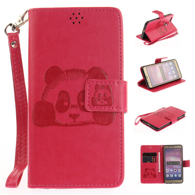 

Rose Panda Style Embossing Classic Flip Cover with Stand Function and Credit Card Slot for Huawei Honor 8