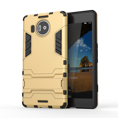 

Gold Slim Robot Armor Kickstand Shockproof Hard Rugged Rubber Back Case For Microsoft Lumia 950 XL