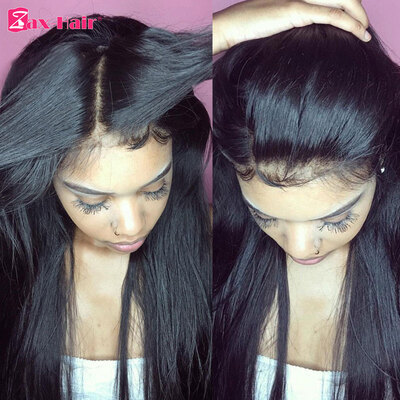 

4x4 Silk Top Lace Front Wig Silky Straight Virgin Brazilian Human Hair Silk Base Lace Wig 150% Density With Baby Hair Zax Hair