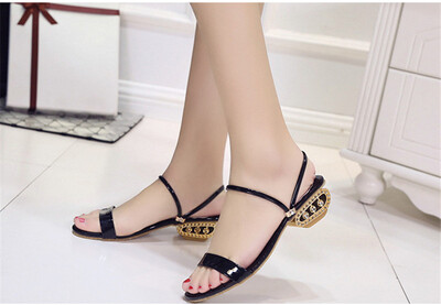 

Jiabaisi Women sandal around Toe fretwork low Heel fashion strap comfort shoes Large Size Basic Shoes