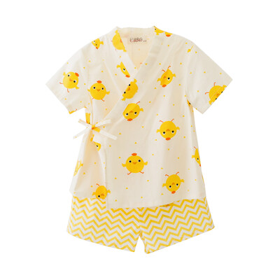 

Cicie children's clothing girls short-sleeved cartoon short skirts home service sweat sweat pajamas two suit 172019 yellow 130