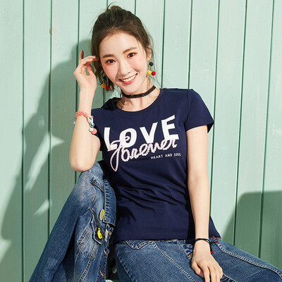

Semir Semir student letter hit color printing round neck collar head primer 12216000003 pink green