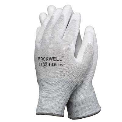

Rockwell PUC101 Углеродное волокно Антистатические перчатки ПУ Баптисты с покрытием Teether Glove Clean Workmaking Labor Gloves 10шт Белый L