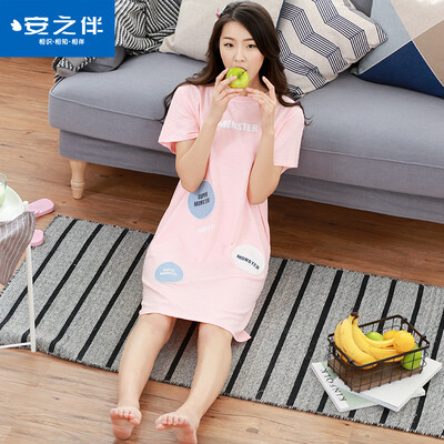 

Anzhiban anzhiban пижамы 2017 летом новый с коротким рукавом гладкий платье корейской версии увеличение размера одежды на дому обслуживание 72J7253 розовый XL