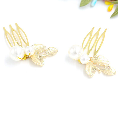 

Golden Hair fork Bridal Hairpin Crystal Pearls Beads Combs for Wedding jewelry