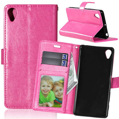 

Rose red Style Classic Flip Cover with Stand Function and Credit Card Slot for Sony Xperia X