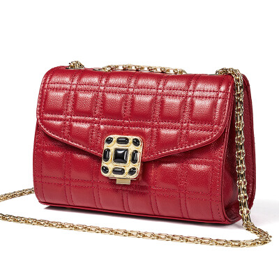 

NAWO Women's Shoulder Bundles Cowboy Simple Business Business OL Messenger Bag Commuter Locks Lingge Chain Package N154791 Wine Red