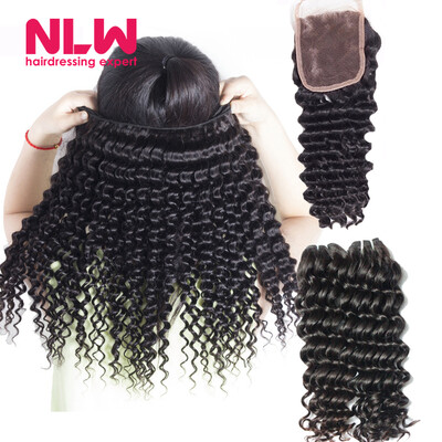 

New Year Discount Deep Wave Malaysian Hair Weave With Lace Closure Cheap 8A 3 Bundles Weft Bohemian Weave Malaysian virgin Hair