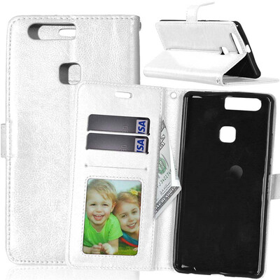 

Белая классическая откидная крышка с функцией подставки и слотом для кредитных карт для HUAWEI P9 Plus