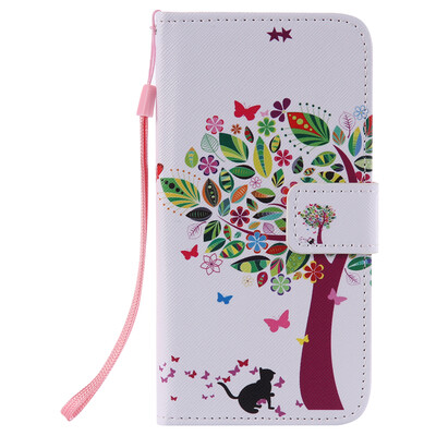 

Tree and Cat Design PU Leather Flip Cover Wallet Card Holder Case for LG K10