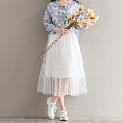 

City plus CITYPLUS art network yarn wave point large size women in the long section elastic waist waist skirt CWQZ174454 white M