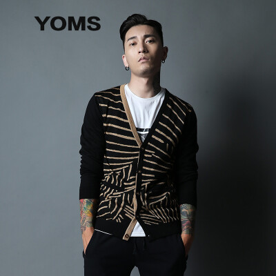 

YUSES (YOMS) sweater men's thin section hit color stripes V collar shirt coat 52220514 black XL