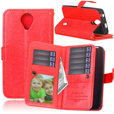 

Red Style Classic Flip Cover with Stand Function and Credit Card Slot for HUAWEI Y635