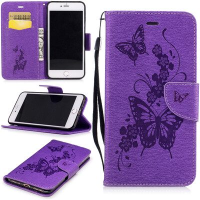 

Purple Butterfly Style Embossing Classic Flip Cover with Stand Function and Credit Card Slot for IPHONE 7 Plus