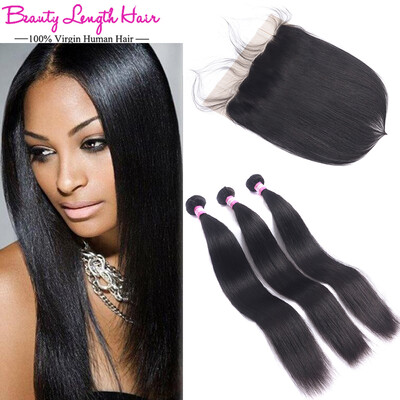 

134 Ear To Ear Lace Frontal Closure With 3 Bundles Peruvian Virgin Hair With Frontal Straight Virgin Human Hair With Frontal