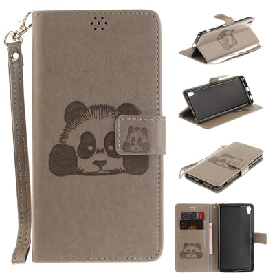 

Gray Panda Style Embossing Classic Flip Cover with Stand Function and Credit Card Slot for SONY Xperia XA Ultra/C6