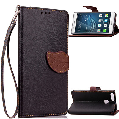 

Black Design PU Leather Flip Cover Wallet Card Holder Case for Huawei P9