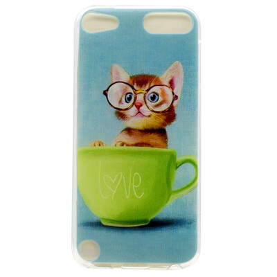 

Glasses cat Pattern Soft Thin TPU Rubber Silicone Gel Case Cover for iPod Touch 5
