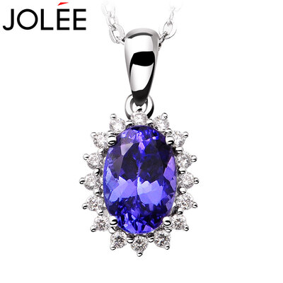 

Yu Lan JOLEE18K gold Tanzanite pendant inlaid with diamonds Korean version of the simple temperament with S925 silver necklace send his girlfriend honor his wife gift blue
