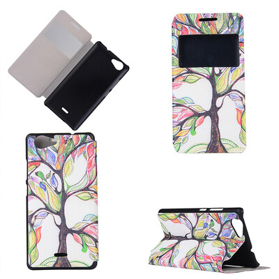 

Colorful Tree Design PU Leather Flip Cover Wallet Card Holder Case for Wiko Pulp
