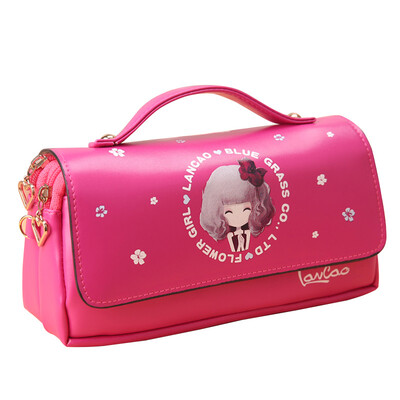 

AMIKAMIDA childrens pencil bag pupil pencil case 1-6 grade flower girl portable pencil case light purple stu212
