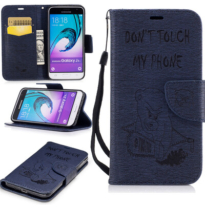 

Deep Blue Bear Style Embossing Classic Flip Cover with Stand Function and Credit Card Slot for Samsung Galaxy J3 2016/J310