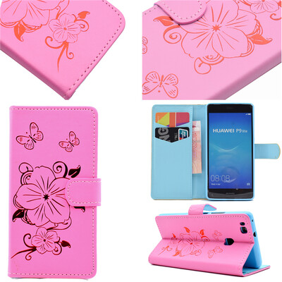 

Розовая горячая штамповка фольги Золотой дизайн PU кожа флип крышку кошелек карты держатель чехол для Huawei P9 Lite