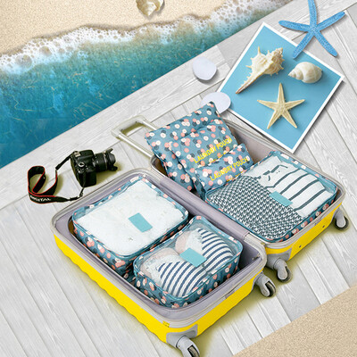 

Lizi travel bag waterproof clothing underwear finishing package suit travel suitcase 6 sets thick blue floral