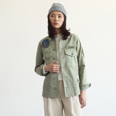 

And the pure (Rain.cun) denim jacket spring spring new bf wind embroidery badge denim jacket female Korean version of the long section of the flight jacket jacket  code N6041 army green