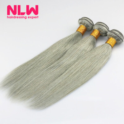 

N..W. 10A Brazilian virgin human hair 3 bundles Silk straight hair extensions Gray Hair color