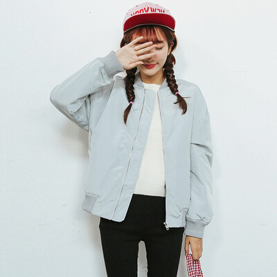 

Город плюс CITYPLUS случайной свободных длинных рукавов воротника бейсбол равномерной куртка CWWT172272 серый Размер