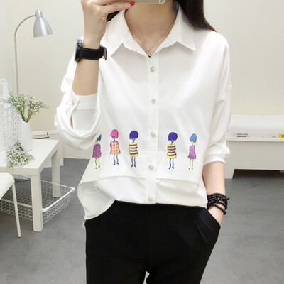 

Longyue Women Korean Slim Spring Long Sleeve Shirt Wild Fashion Long Fancy Shirt LWCC171119 Blue L