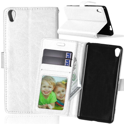 

White Style Classic Flip Cover with Stand Function and Credit Card Slot for Sony Xperia XA