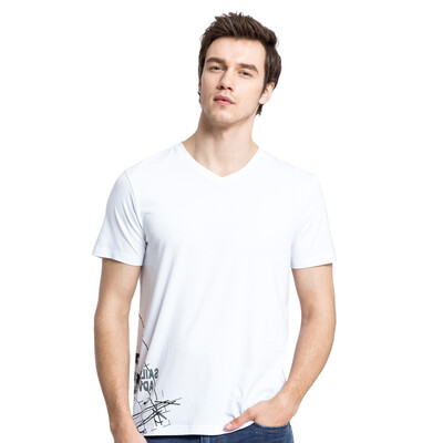 

Camel (CAMEL) молодёжные мужская мода печати Тонкий V-образным вырезом с коротким рукавом футболки X7B224148 темно-синий XXL